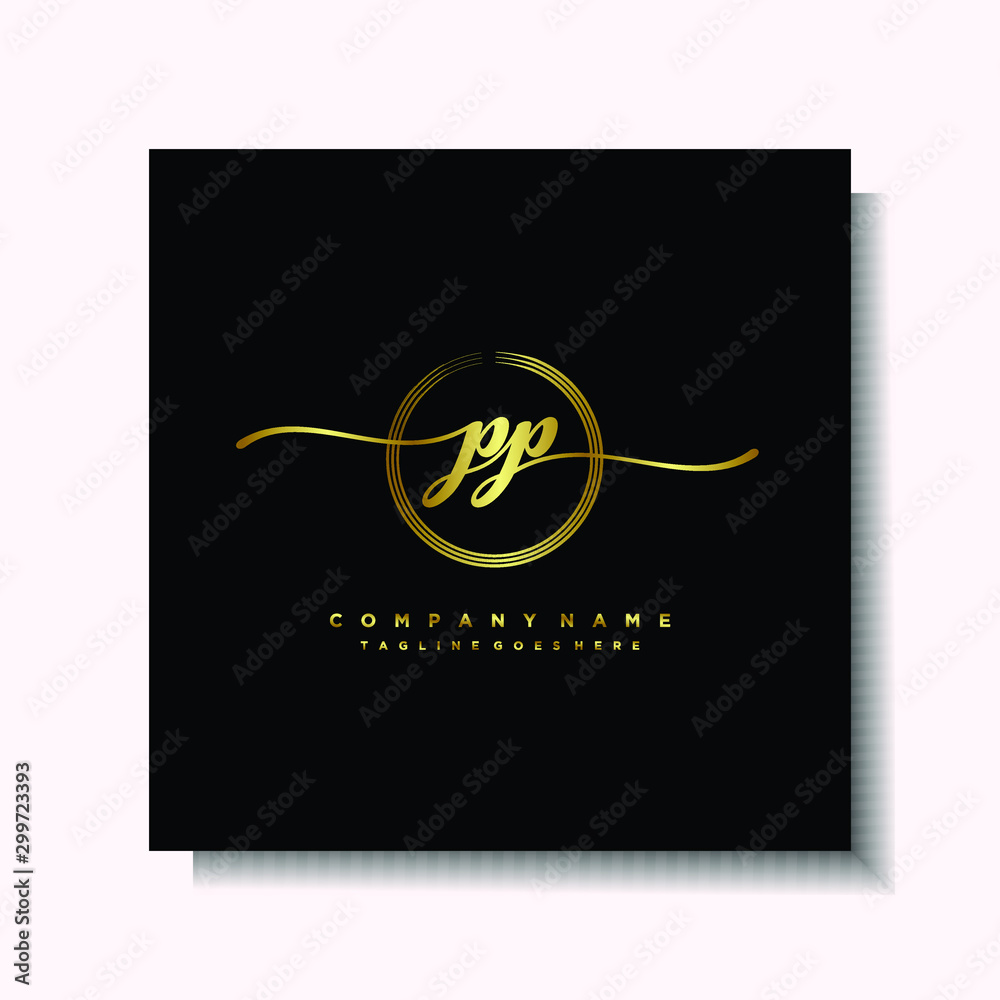 Initial PP Handwriting logo brush circle template is gold color. Handwriting logo minimalist Gold color luxury Initial PP Handwriting logo brush circle template is gold color. Handwriting logo minimalist Gold color luxury