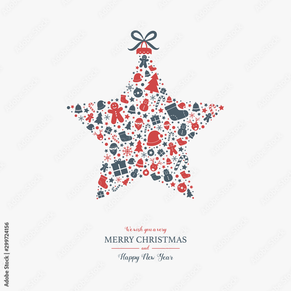 Christmas postcard with festive star and greetings. Vector