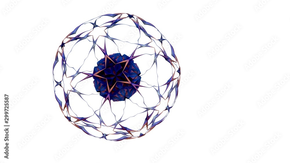 Blank sphere in the center of solid star-shaped metal frame with white background.3d render Blank sphere in the center of solid star-shaped metal frame with white background.3d render