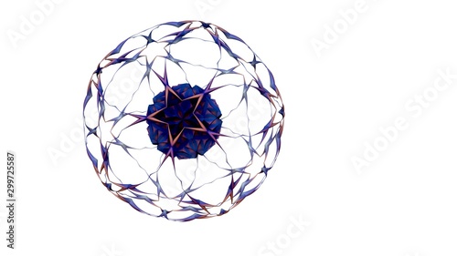 Blank sphere in the center of solid star-shaped metal frame with white background.3d render