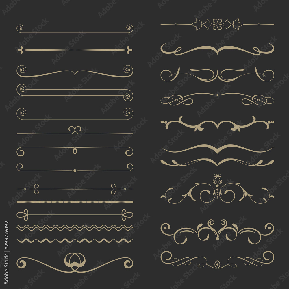 Vintage Calligraphic Design Page Dividers Set 4 - obrazy, fototapety, plakaty 