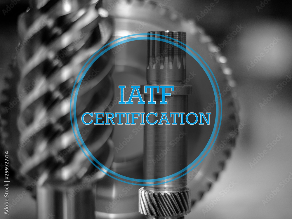 IATF Certification Logo in blau mit Industrie Hintergrund Stock ...