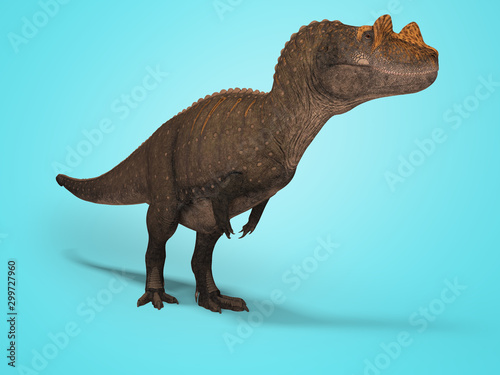 Concept dinosaur tyrannosaurus 3d rendering on blue background with shadow