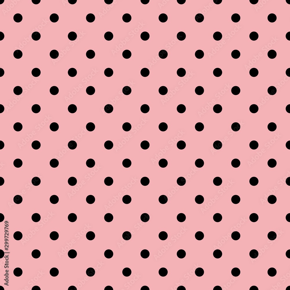Tile vector pattern with black polka dots on pink background