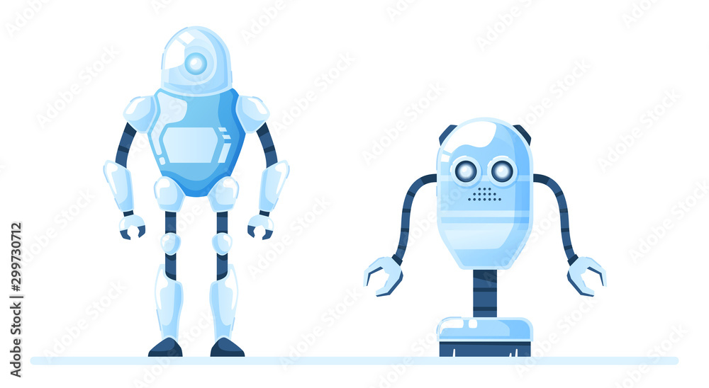 Robots set isolated. Cute cartoon design. Robot toys collection. Funny  simple characters. Urban modern template. Retro vintage design. Realistic  3d objects. Flat style vector illustration. vector de Stock | Adobe Stock