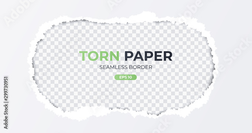 Seamless torn ripped paper layered isolated. Round paper scrap. White color. Transparent background. Realistic template. Simple modern design. Flat style vector illustration.
