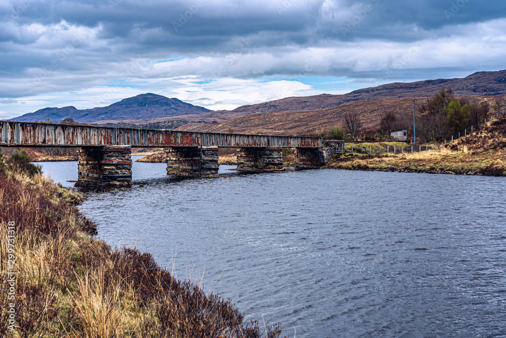 Scenic landscape in Scottish Highlands and Ballachulish Bridge over Loch Leven near Glencoe. Scotland, UK.