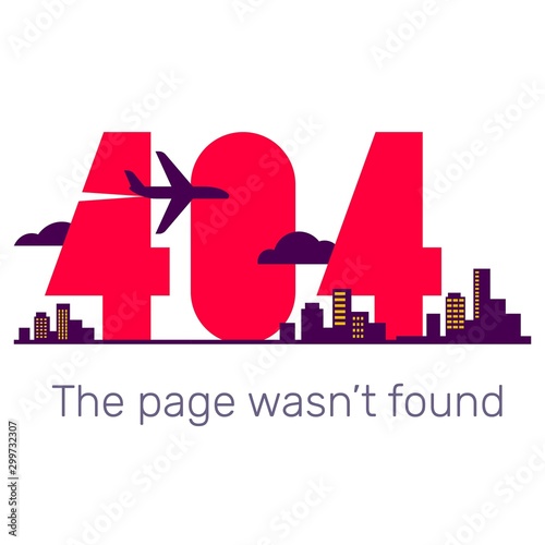 Vector creative template of found 404 error page with city and a