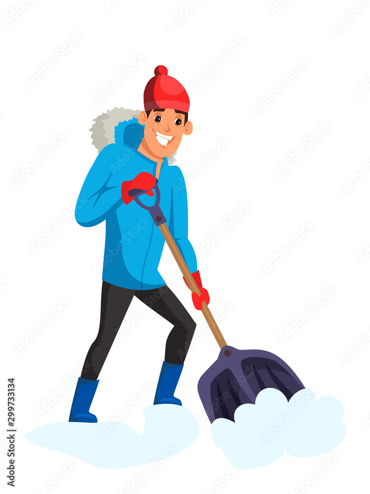 Man removing snow flat illustration Man removing snow flat illustration