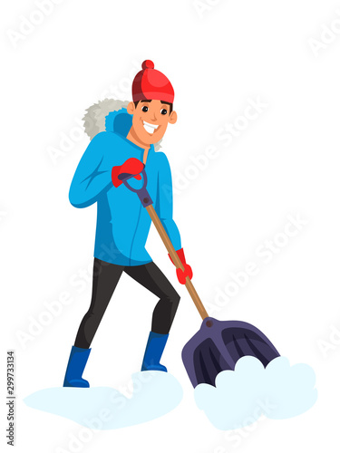 Man removing snow flat illustration