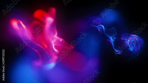 4k  Fluid particles. Liquid glowing multicolor neon dust. Fluid animation. Abstract background