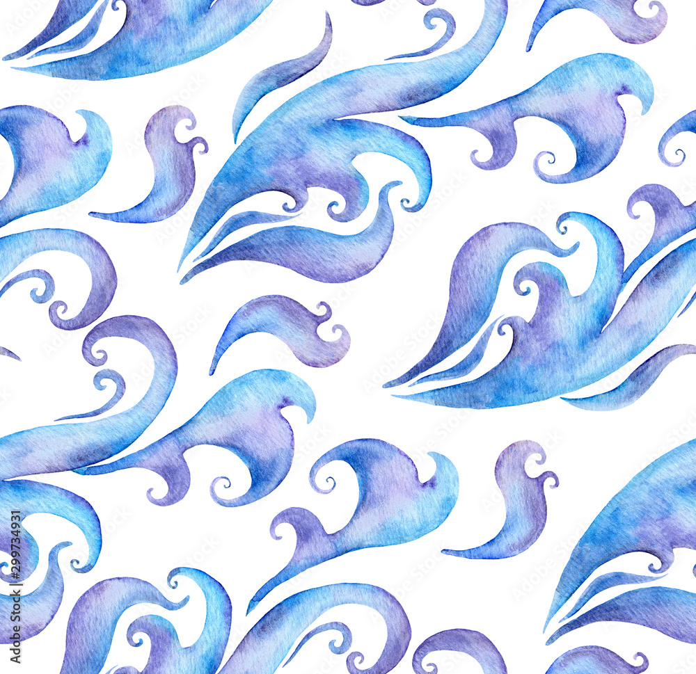 Repeated winter pattern with window frost flowers. Watercolor ornate ornament with scrolls, curves Repeated winter pattern with window frost flowers. Watercolor ornate ornament with scrolls, curves