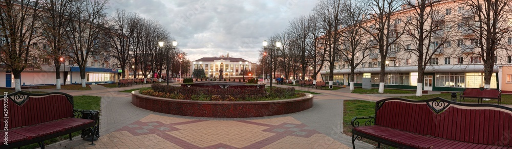 GOMEL, BELARUS - OCTOBER 29, 2019: Victory Square. Regional library named after Lenin GOMEL, BELARUS - OCTOBER 29, 2019: Victory Square. Regional library named after Lenin