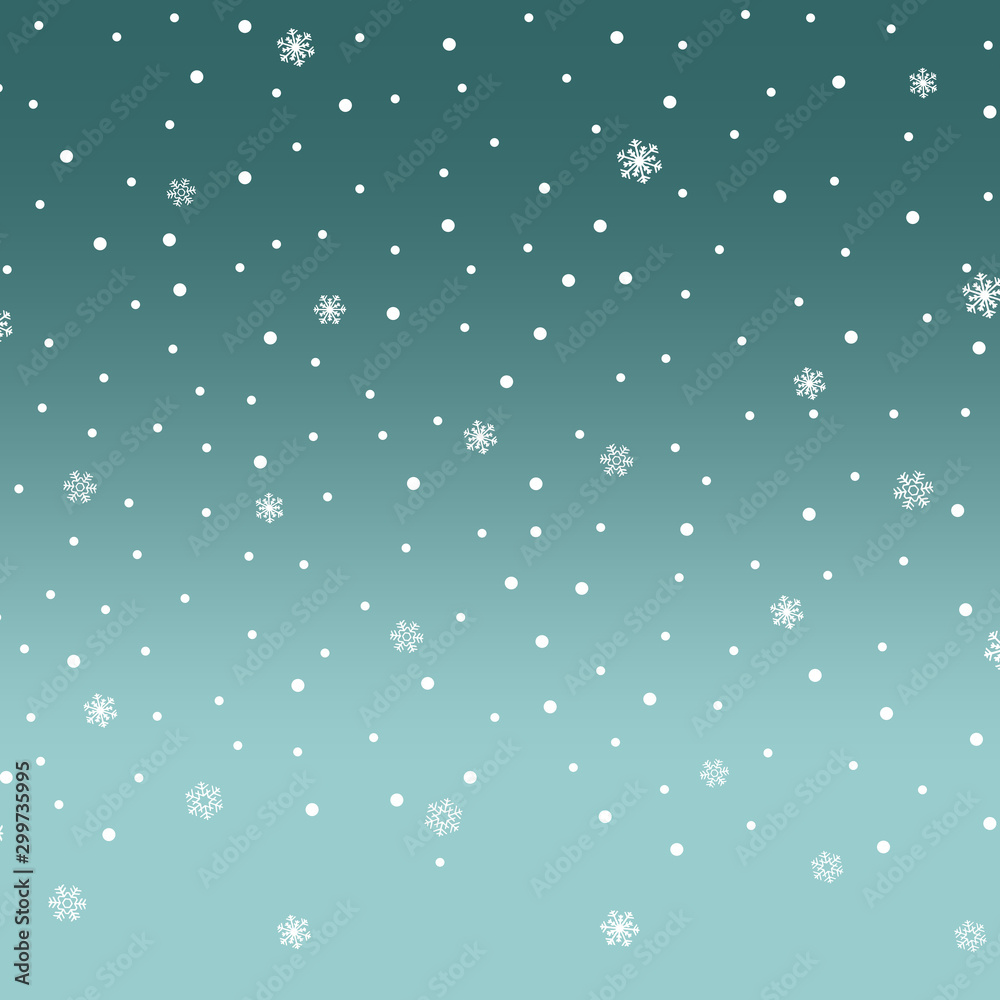 Vector illustration falling snow. Many small snowflakes on a blue background. 