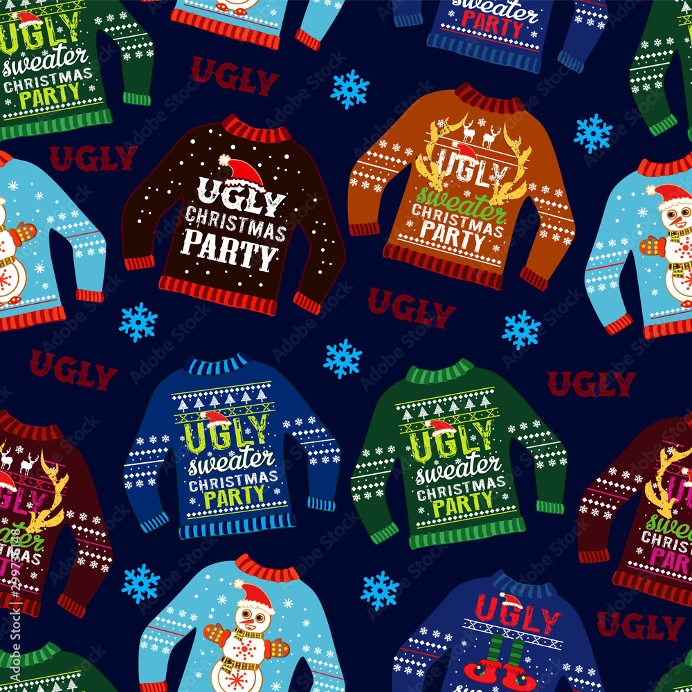 Ugly christmas sweater seamless pattern Stock Vector | Adobe Stock