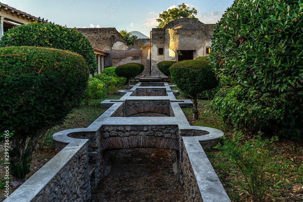Gardens of Praedia of Giulia Felice, one of the most interesting villas at  Pompeii ancient city, Campania, Italy