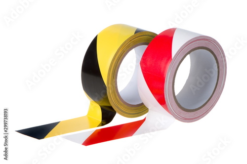 Three rolls of tape for fencing, close-up on a white background isolated