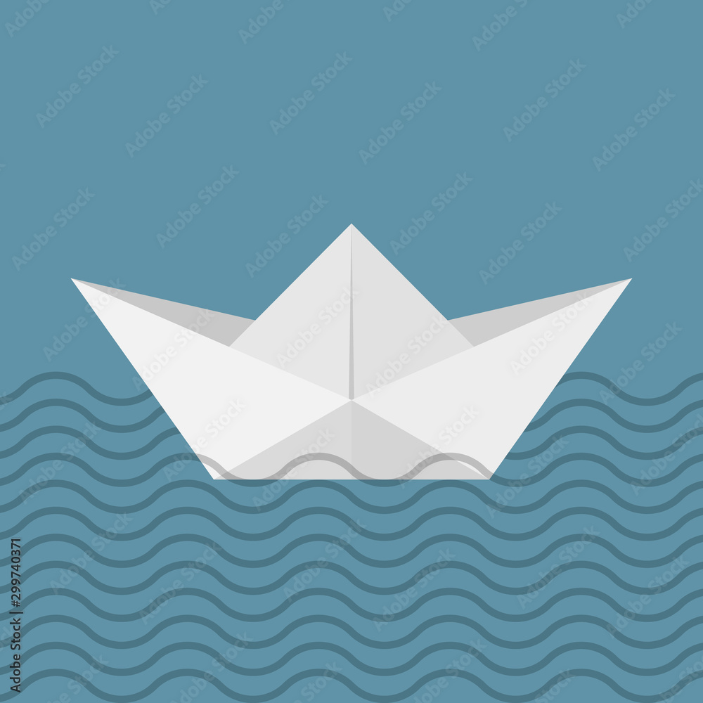 Folded paper boat vector set isolated on white background.
