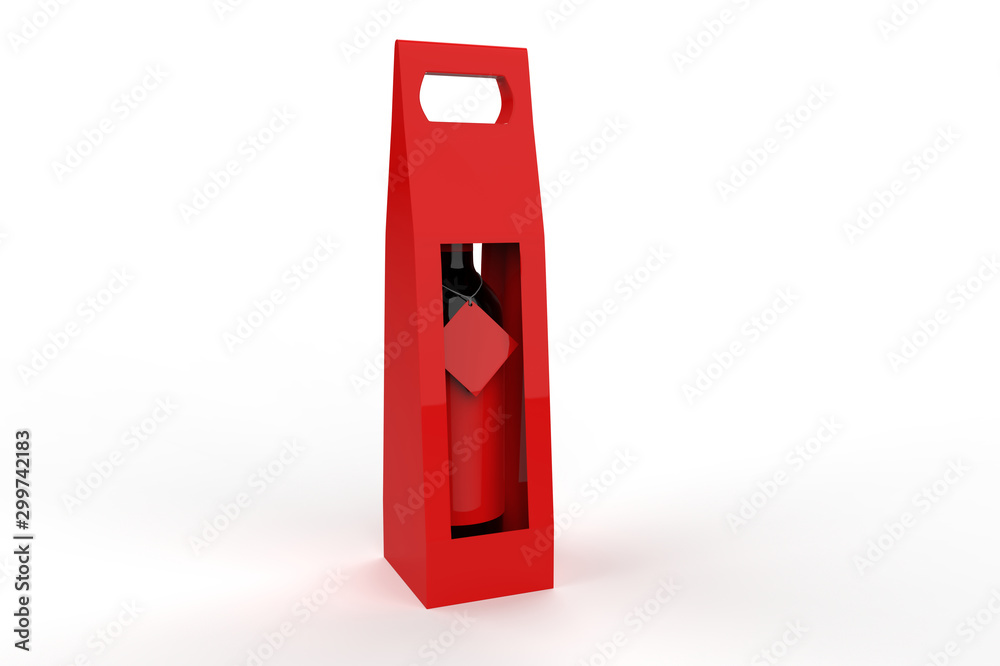 Wine bottle and gift bag on white background. 3d illustration Wine bottle and gift bag on white background. 3d illustration