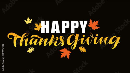 Happy ThanksGiving Day - Give thanks - cute hand drawn lettering postcard template banner