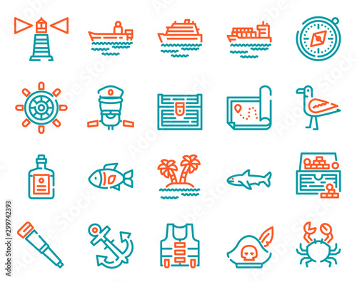 Voyage items color linear icons set