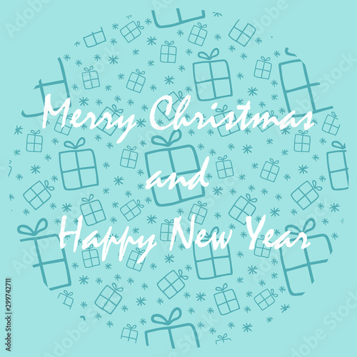 Christmas and New Year's template for greeting scrapbooking, congratulations, invitations, tags, stickers, postcards. Cute Xmas poster with space for text. Vector illustration in pastel colors