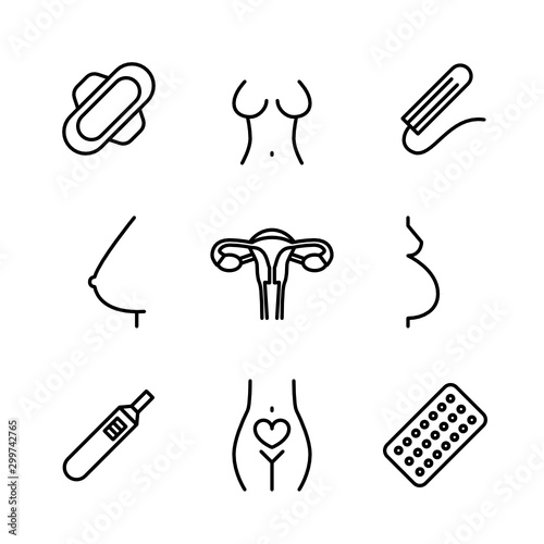 Women's Health. Gynecology. Pregnancy. Feminine Care - Vector Icon Set