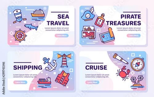Voyage items color linear icons set