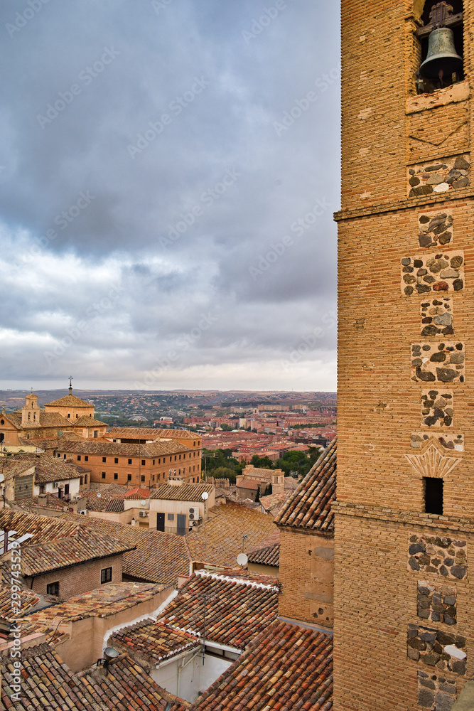 Panoramic photo of the city of Toledo, Castilla la Mancha, Spain from a bird's eye view.