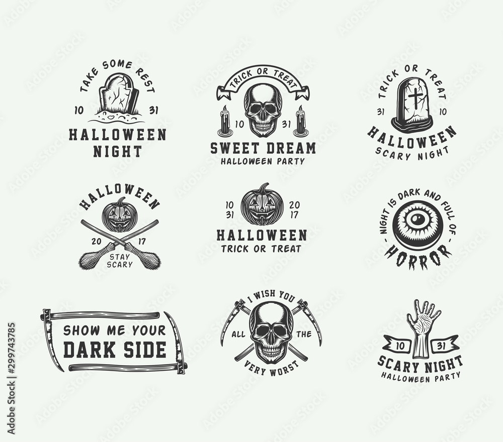 Fototapeta premium Vintage retro halloween logos, emblems, badges, labels, marks, patches.