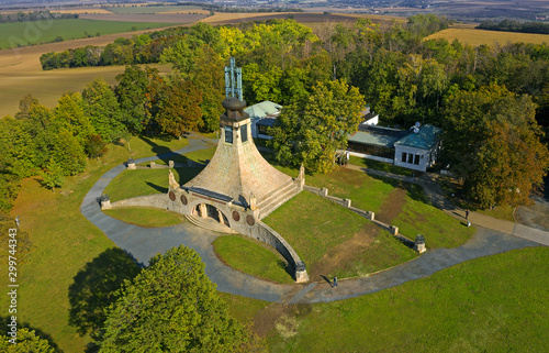 Pratecky Hill with the Tumulus of Peace. Reminder of the fallen in the Battle of the Three Emperors at Austerlitz (Slavkov) of 2.12.1805 near Brno, Moravia, Czech Republic photo