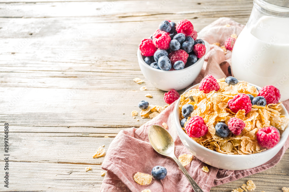 Breakfast Corn Flakes with Milk and berries Breakfast Corn Flakes with Milk and berries