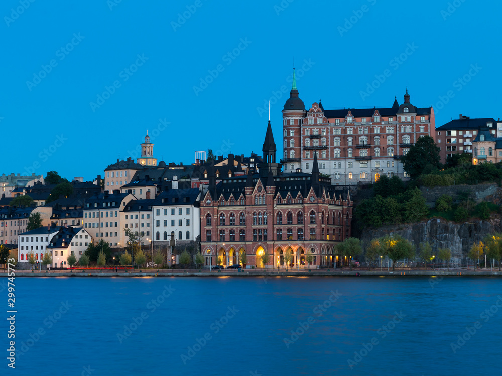 Soder Malarstrand in Stockholm Sweden amazing shot during blue hour