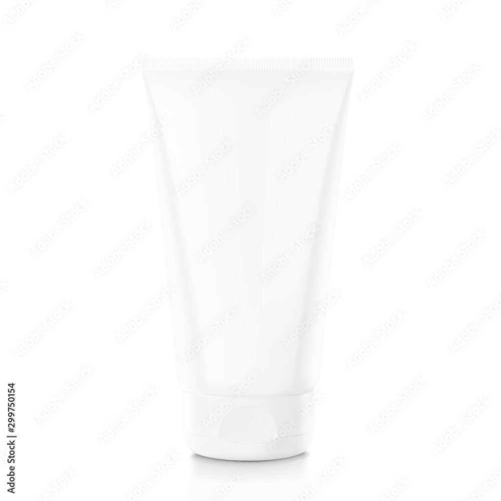 Blank plastic tube for cosmetics. Front view. Vector illustration on white background. Can be use for your design, advertising, promo and etc. EPS10.	