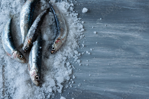 Preparing anchovies in salt. Healthy raw seafood