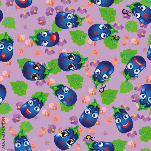 Cute seamless pattern with cartoon emoji vegetables © Andreichenko