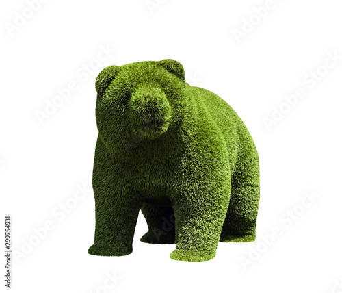 Beautiful bear shaped topiary isolated on white. Landscape gardening photo