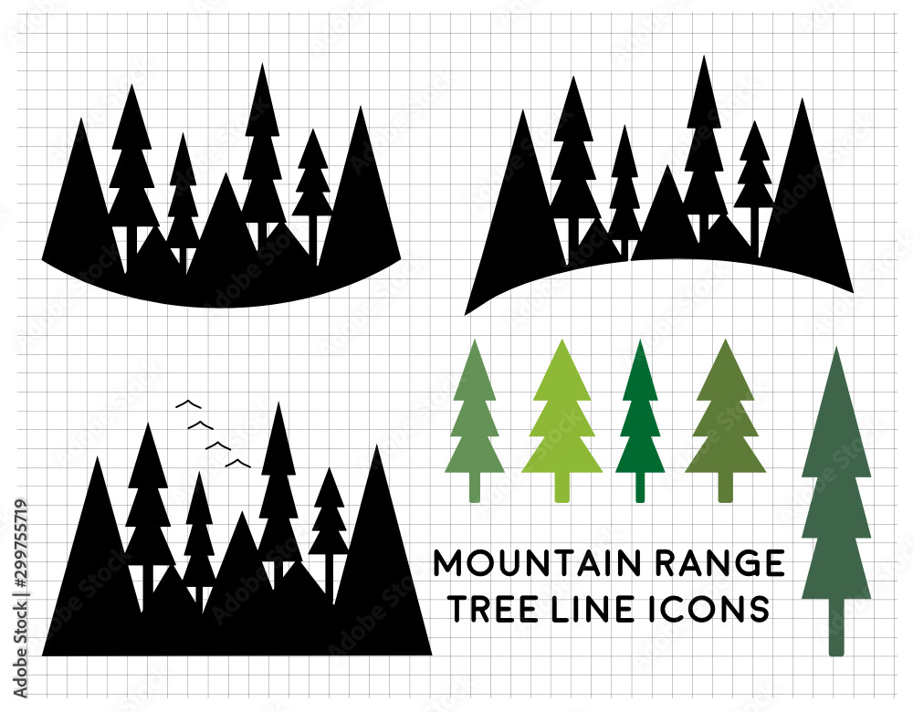A set of mountain and forest vector icons