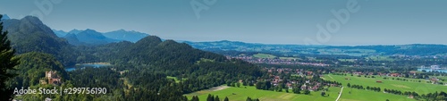 Fototapeta Naklejka Na Ścianę i Meble -  View of Bavaria countryside with rolling mountains and trees. 