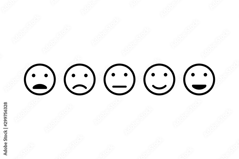 Set of emotions faces for feedback, user experience, satisfaction level. Excellent, good, normal, bad, awful. Set of emotions faces for feedback, user experience, satisfaction level. Excellent, good, normal, bad, awful.