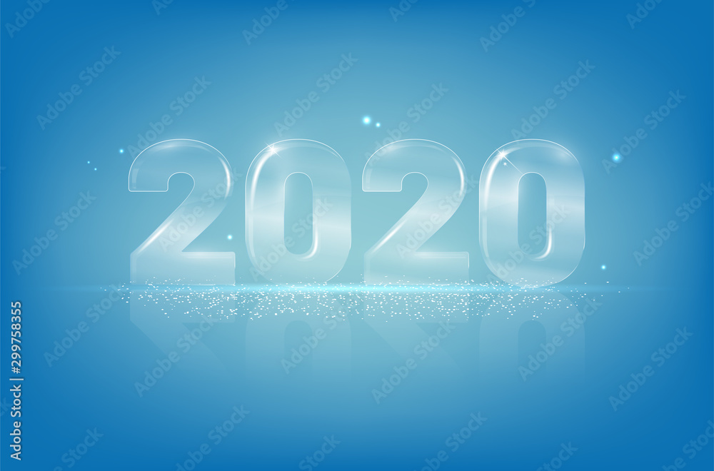 Glassy shiny transparent numbers 2020 on blue background Glassy shiny transparent numbers 2020 on blue background