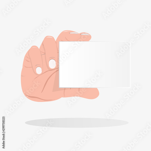 Business man hand showing blank display card.