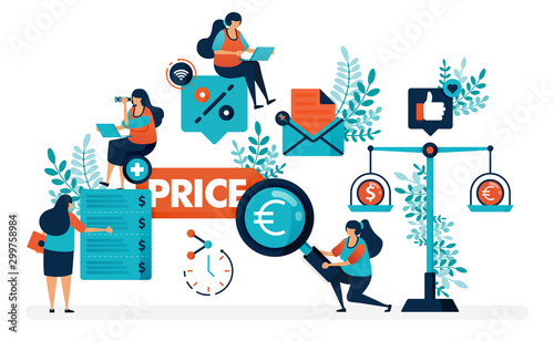 Compare prices for individual stores and products. Find the best prices with more discounts and promos. Flat vector illustration for landing page, web, website, banner, mobile apps, flyer, poster