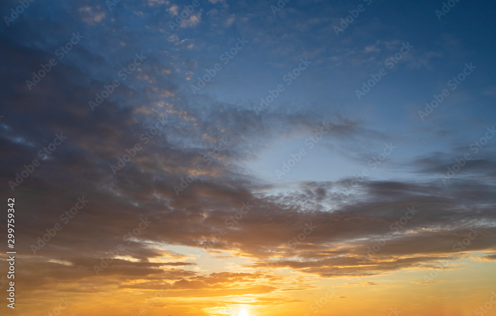 dramatic sky with sunset landscape background