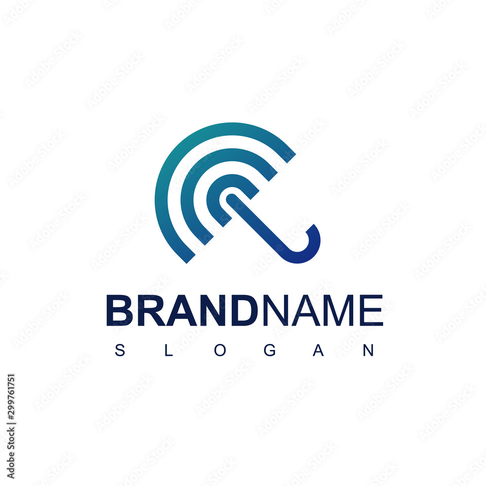 Blue Umbrella Logo Design Template With Line Symbol Blue Umbrella Logo Design Template With Line Symbol