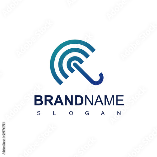 Blue Umbrella Logo Design Template With Line Symbol