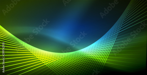 Neon glowing wave, magic energy and light motion background