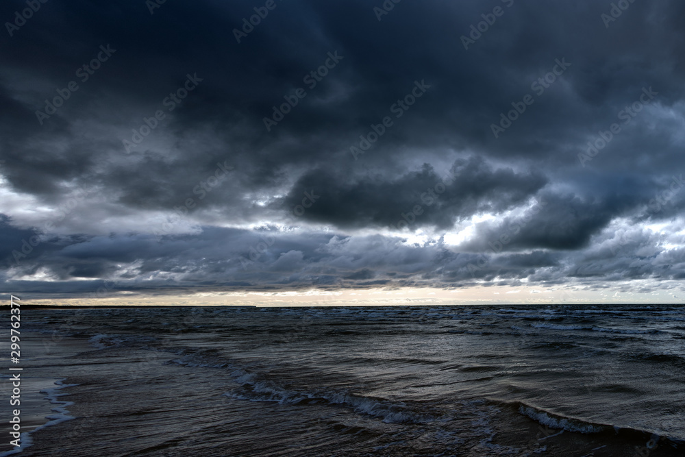 Baltic sea in dark autumn day.