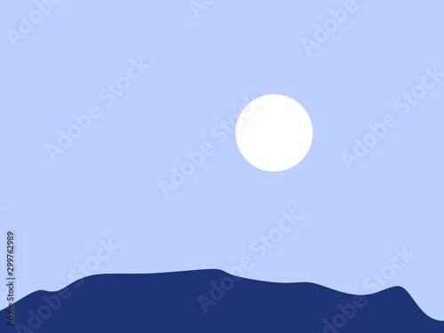 illustration of a beautiful mountain landscape. view of the mountain with the moon