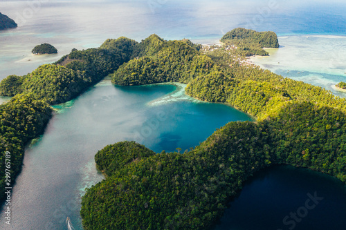 Sugba lagoon in Siargao,philippines. Aerial shot taken with drone on the mangroves forest cove photo